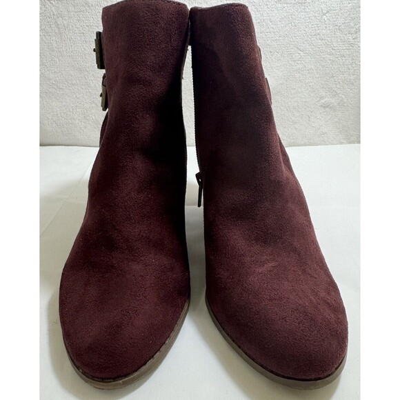 Charlotte Russe Boots Womens 8 Ankle Booties Heels Side Zip Maroon Faux Suede - Picture 4 of 5